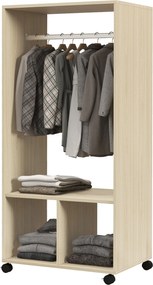 HOMCOM Gardrób Kerekekkel Nyitott Tervezésű Gardrób Akasztós Rúddal Polcos Szervező a Hálóruházhoz 60x40x128 cm Natúr Fa | Aosom