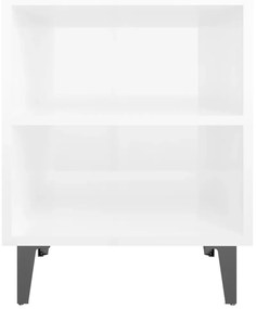 2 db magasfényű fehér éjjeliszekrény fém lábakkal 40x30x50 cm