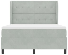 Box Spring Ágy Matracossal - Világosszürke, 140x190 cm, Bársony