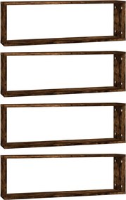 vidaXL 4 db füstös tölgy színű szerelt fa fali kockapolc 80x15x26,5 cm
