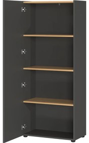 Antracitszürke könyvespolc tölgyfa dekorral 61x145x34 cm Adrano – Germania