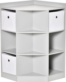 HOMCOM Gyermek Sarokpolc 3 Tárolódobozzal, Játékpolc 3-12 Évesek Számára Szürke 57,4 x 57,4 x 94 cm | Aosom