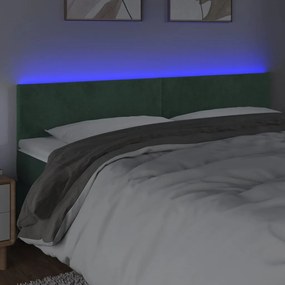 sötétzöld bársony LED-es fejtámla 160x5x78/88 cm