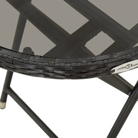 vidaXL 3 részes fekete polyrattan/üveg bisztrógarnitúra párnával
