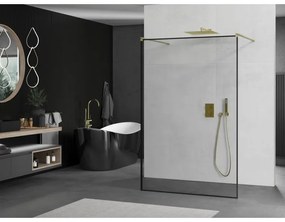 Mexen Kioto, Walk-In zuhany paraván 110 x 200 cm, 8 mm üveg fekete mintás, arany matt profil, 800-110-002-55-70