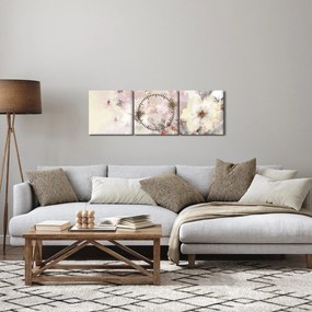 Kép - Virágok, festmény (órával) (90x30 cm)