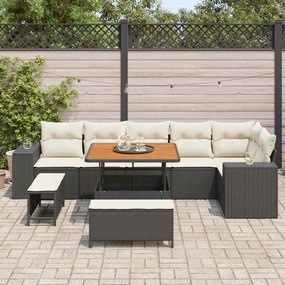 Kerti Kanapé Szett 9 pcs Fekete és Krém 100 x 100 x 71 cm