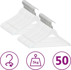 vidaXL 50 db fehér csúszásmentes keményfa ruhaakasztó