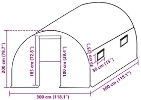 zöld melegház pótponyva (9 m²) 300 x 150 x 200 cm