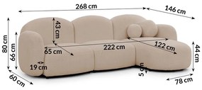 Világosbarna buklé sarokkanapé (jobb oldali-heverő résszel) Orbit – Ropez