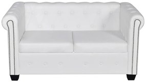 2 személyes és 3 személyes fehér műbőr Chesterfield kanapé