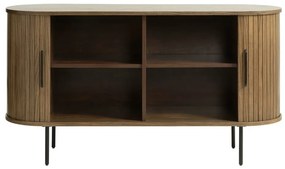 Barna alacsony komód tolóajtóval, tölgyfa dekorral 140x76 cm Nola – Unique Furniture