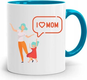 Kék Bögre Anyák Napjára I Love Mom fényképes nyomattal