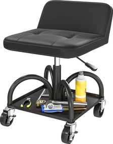 HOMCOM Forgószék Tárolóhellyel, Deréktámasszal, 58,5 cm Magas Munkaszék Max. 135 kg Teherbírással, Garázsba Ideális Fekete Forgószék | Aosom