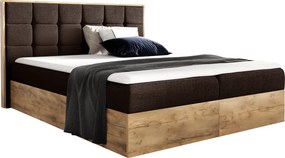 Boxspring ágy, 200x200, barna Paros szövet/lancelot tölgy, WOOD 1