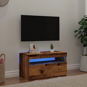 antik fa színű szerelt fa TV-szekrény LED-ekkel 75x35x40 cm