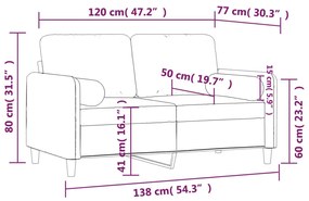 vidaXL 2 személyes bordó bársony kanapé díszpárnákkal 120 cm
