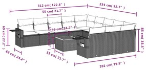 12 részes vegyes bézs polyrattan kerti ülőgarnitúra párnákkal