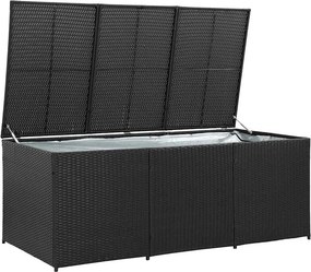 Fekete Polyrattan Kerti Tárolóláda 180 X 90 X 70 Cm
