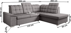 Kinyitható ülőgarnitúra, barnásszürke, jobbos, OREO ROH