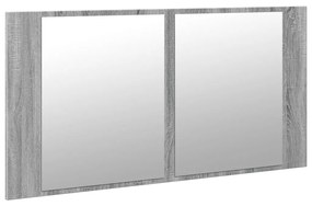 szürke sonoma akril LED-es tükrös fürdőszobaszekrény 90x12x45cm