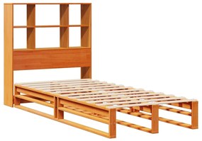 viaszbarna tömör fa könyvespolcos ágy matrac nélkül 90 x 200 cm