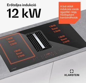 Klarstein AirJet Hybrid Down Air System, Indukciós főzőlap beépített páraelszívóval, 600 m³/h, EEK A+