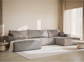 Szürkésbézs zsenília kinyitható-tárolóhelyes sarokkanapé (U alakú) Kyoto – Maison de Rêve