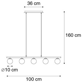 Modern fekete függőlámpa 100 cm 5-lámpás füstüveggel - Athén