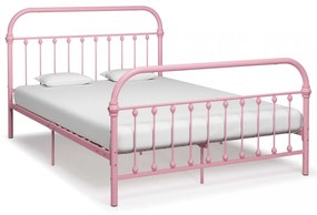 Rózsaszín fém ágykeret 160 x 200 cm