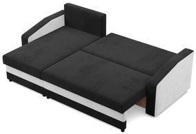 Hewlet sarokkanapé, 2 ágyneműtartóval, szövet anyag, univerzális oldal, hab töltet, fekete - fehér