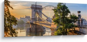 Kép - Híd a folyón, Budapest, Magyarország (órával) (90x30 cm)