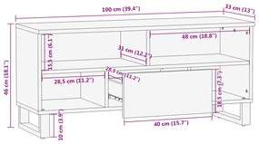 TV Szekrény - 100 x 33.5 x 46 cm, tömör mangófából készült.