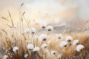 Fotótapéta Flizelina Rét Virágok Pamut Pehely Kalászok Gabona 208x146 ragasztó