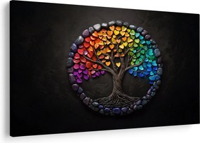 Kép – Fa színes szívekkel (90x60 cm)