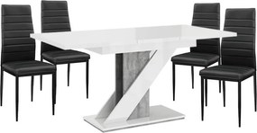 Maasix WGS Szürke-Magasfényű Fehér Z 4 személyes étkezőszett Fekete Coleta székekkel N