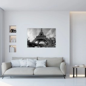 Kép - Eiffel-torony, fekete-fehér (90x60 cm)