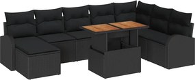 vidaXL Kerti Kanapé Szett 9 pcs Fekete Poli rattan és porbevonatú acél