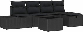 vidaXL Kerti Kanapé Szett párnával 6 pcs Fekete polirattan