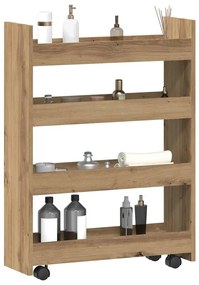 4 szintes kézműves tölgy színű szerelt fa keskeny tárolókocsi