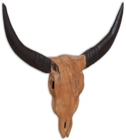 bika koponya fali-dísz tíkfából 69 x 6 x 60 cm
