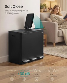 SONGMICS szelektív hulladékgyűjtő, 3 x 18L, lágy záródású pedálos szemetes, fekete