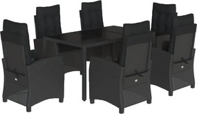 vidaXL 7 részes fekete polyrattan kerti étkezőgarnitúra párnával