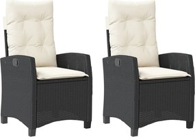 vidaXL 2 db fekete polyrattan dönthető kerti szék párnával