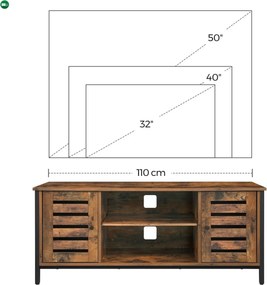 TV szekrény polcokkal és két ajtóval, rusztikus barna 110x40x50cm