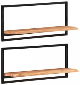 2 darab tömör akácfa és acél falipolc 80 x 25 x 35 cm