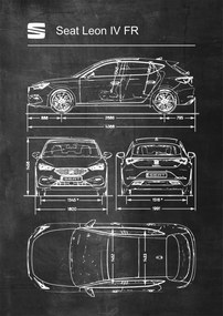 Poszter Seat Leon IV Fr Retro Patent Séma