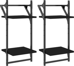 vidaXL 2 db 2 szintes fekete falipolc rúddal 30x25x65 cm