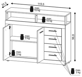 RUNA komód Sonoma tölgy/fehér