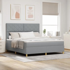 Boxspring ágy matraccal, világosszürke, szuper king, szövet
